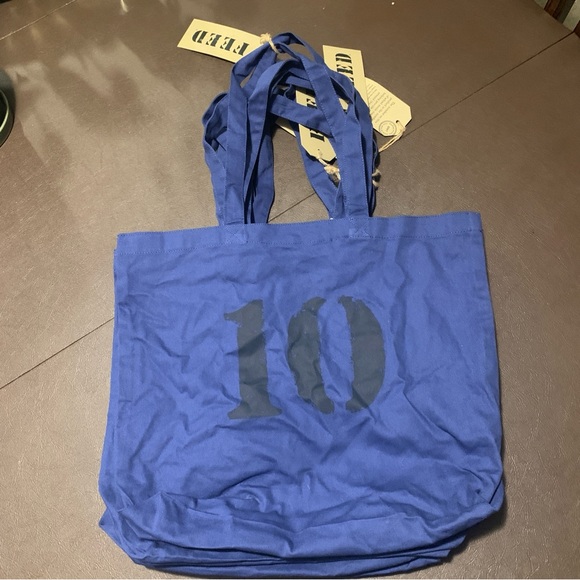 Lot Of 5 FEED 10 lightweight and foldable classic tote organic cotton Blue Nwt - Picture 2 of 9